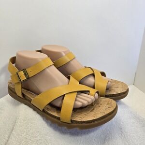 Korks By Kork Ease Womens Size 11 Yellow Strappy Over The Toe Buckle Sandals